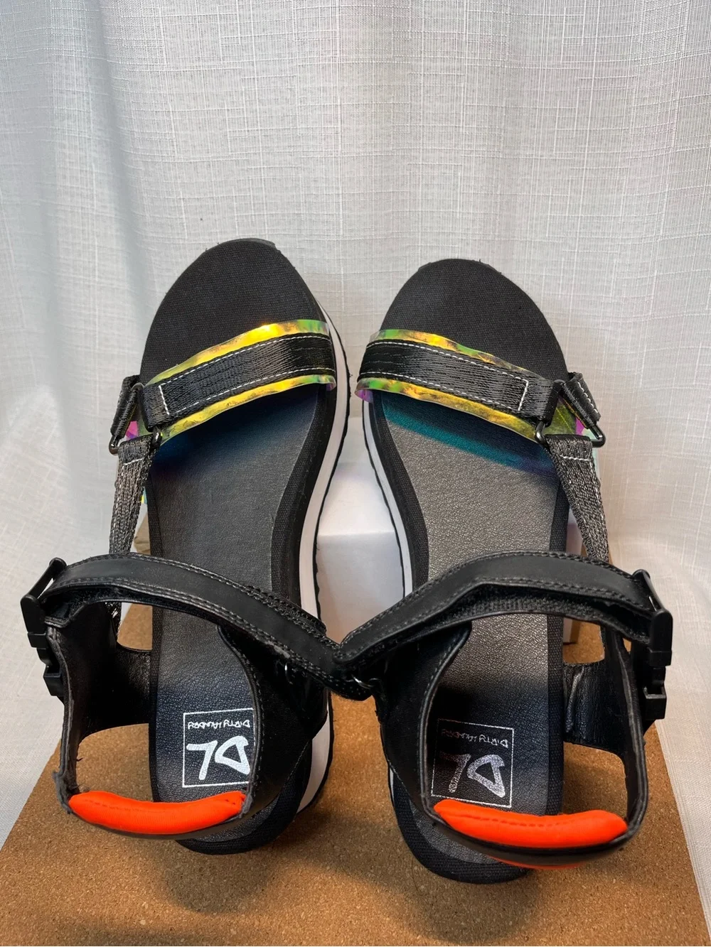 Dirty Laundry Platform Sandals Size 9 Black Holographic Neon Orange Y2K 90s Chun